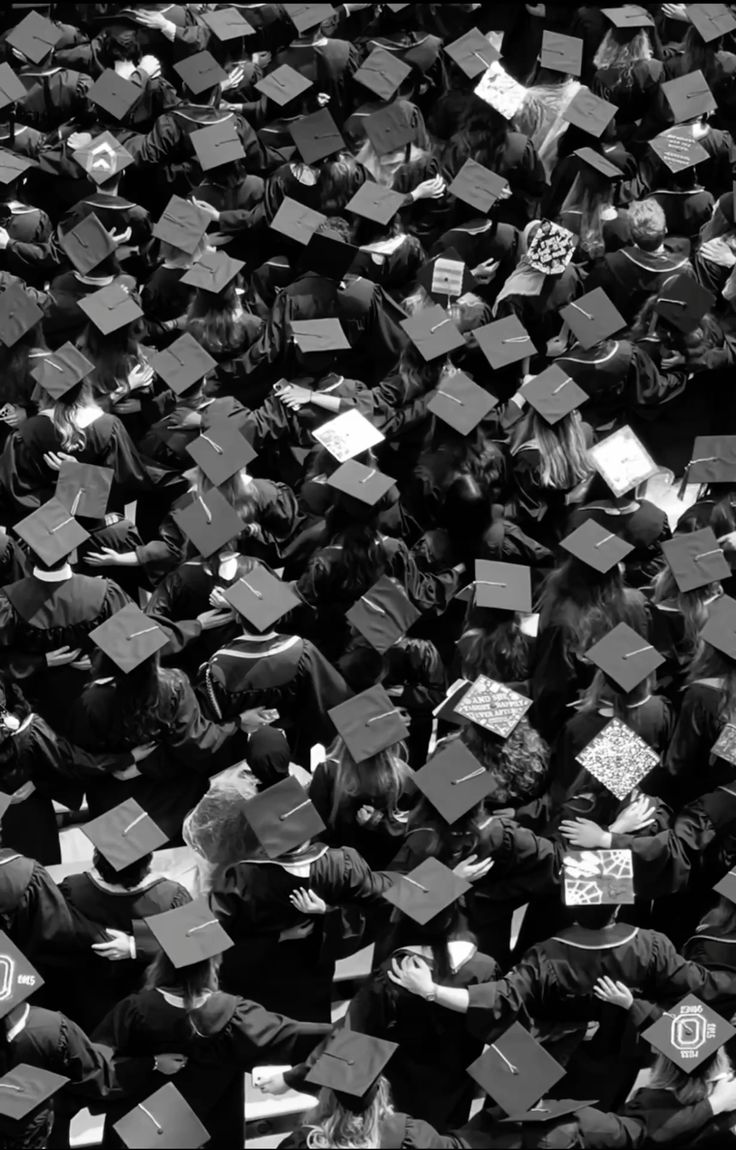 Overhead view of students in graduation caps